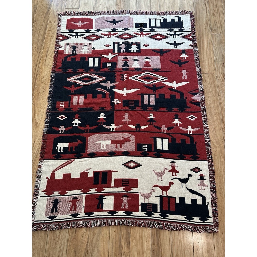 Vintage San Marcos‎ Southwestern Navajo Locomotive Train Tapestry Throw Blanket